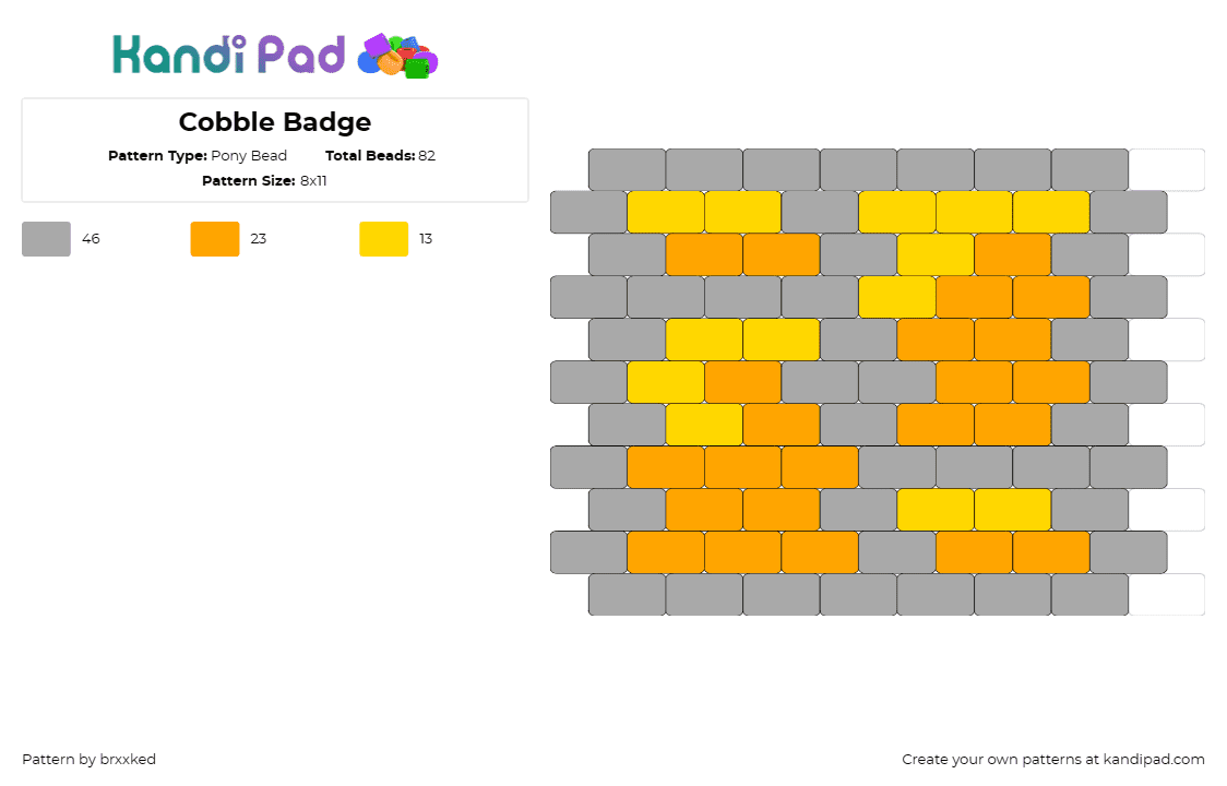 Cobble Badge - Pony Bead Pattern by brxxked on Kandi Pad - cobble gym badge,pokemon,gym,badge,emblem,mosaic,orange