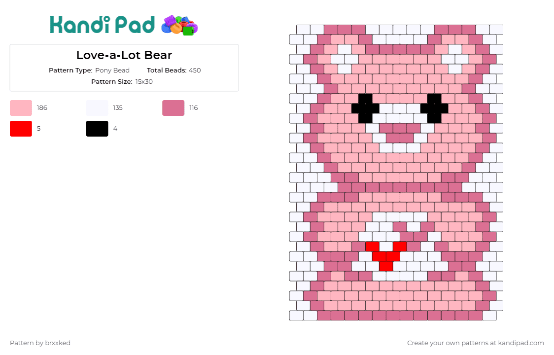 Love-a-Lot Bear - Pony Bead Pattern by brxxked on Kandi Pad - love a lot bear,care bears,delightful,cheerful,affectionate,addition,collection,pink