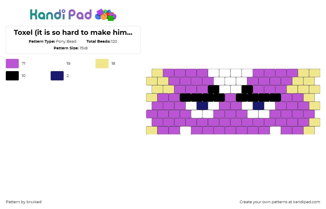 Toxel (it is so hard to make him look normal) - Pony Bead Pattern by brxxked on Kandi Pad - toxel,pokemon,cuff,quirky,artful,blend,purple