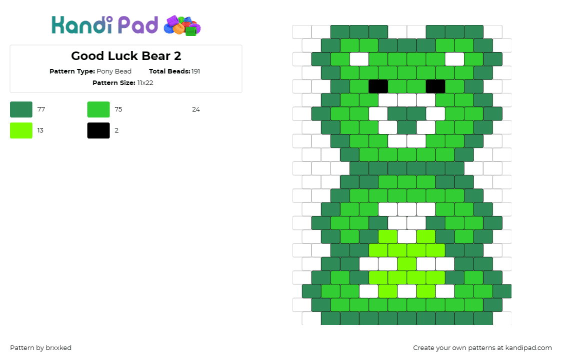 Good Luck Bear 2 - Pony Bead Pattern by brxxked on Kandi Pad - good luck bear,care bears,lucky,clover,belly badge,good fortune,joy,cheer,nostal