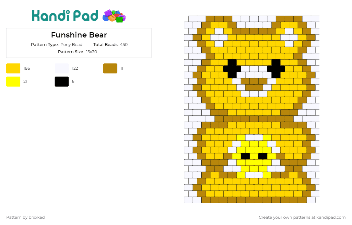 Funshine Bear - Pony Bead Pattern by brxxked on Kandi Pad - funshine bear,care bears,sunny,disposition,vibrant,joyful,addition,craft,set,yellow