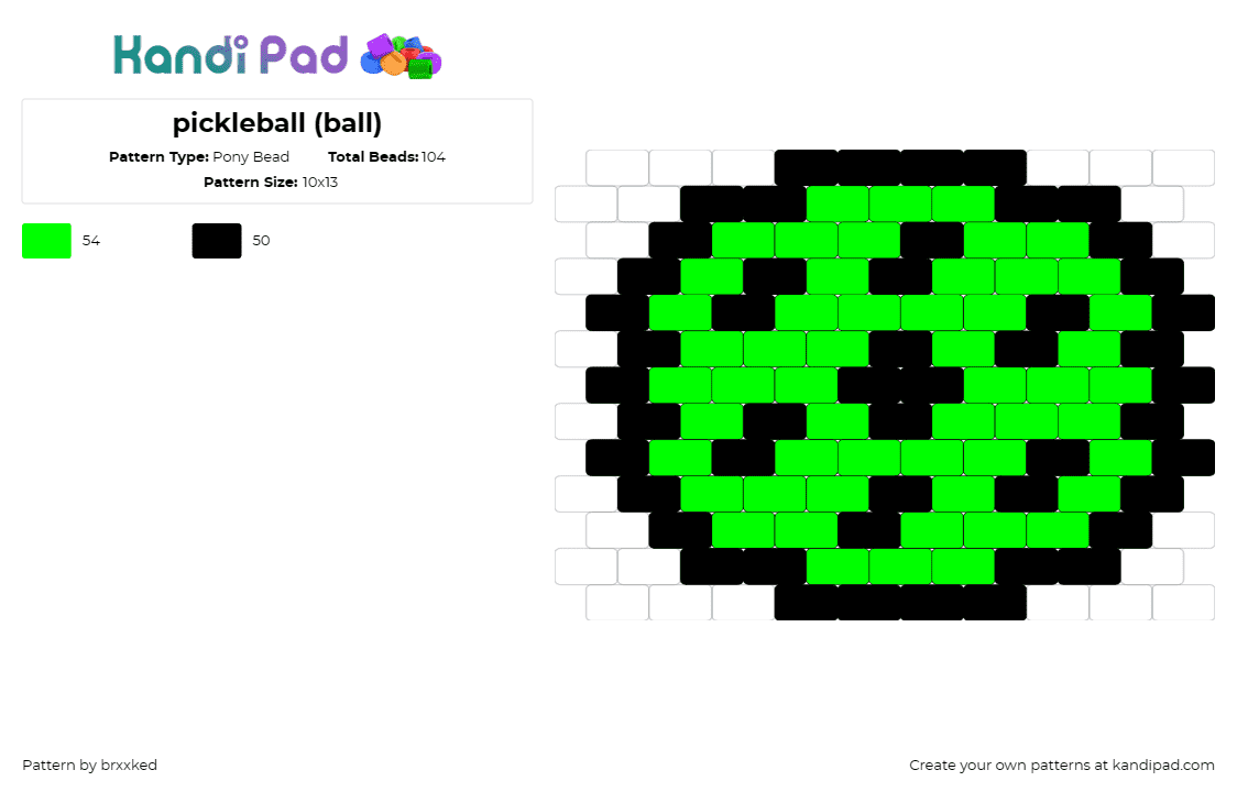 pickleball (ball) - Pony Bead Pattern by brxxked on Kandi Pad - pickleball,wiffle,sports,green