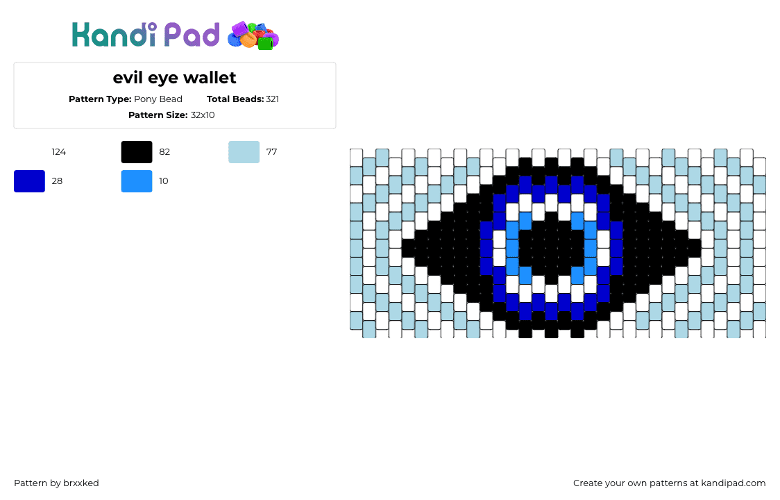 evil eye wallet - Pony Bead Pattern by brxxked on Kandi Pad - eye,eyeball,wallet,panel,light blue,blue,black