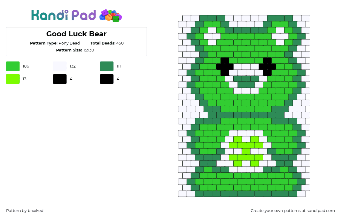 Good Luck Bear - Pony Bead Pattern by brxxked on Kandi Pad - good luck bear,care bears,fortune,refreshing,green,touch,luck