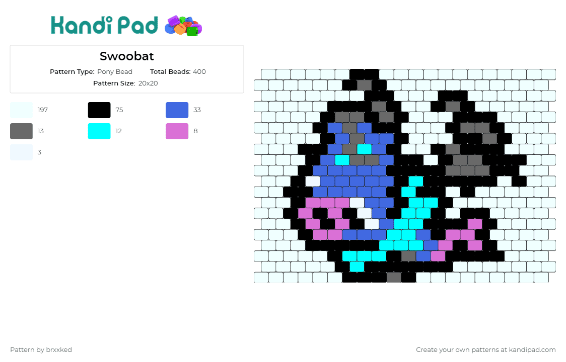 Swoobat - Pony Bead Pattern by brxxked on Kandi Pad - swoobat,pokemon,playful,whimsical,charm,experience,animated,creature,blue