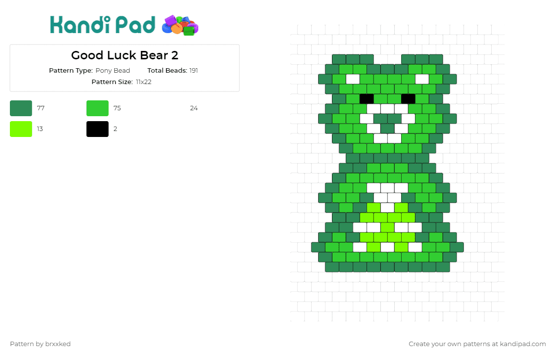 Good Luck Bear 2 - Pony Bead Pattern by brxxked on Kandi Pad - good luck bear,care bears,lucky,clover,belly badge,good fortune,joy,cheer,fan art,nostalgia,green