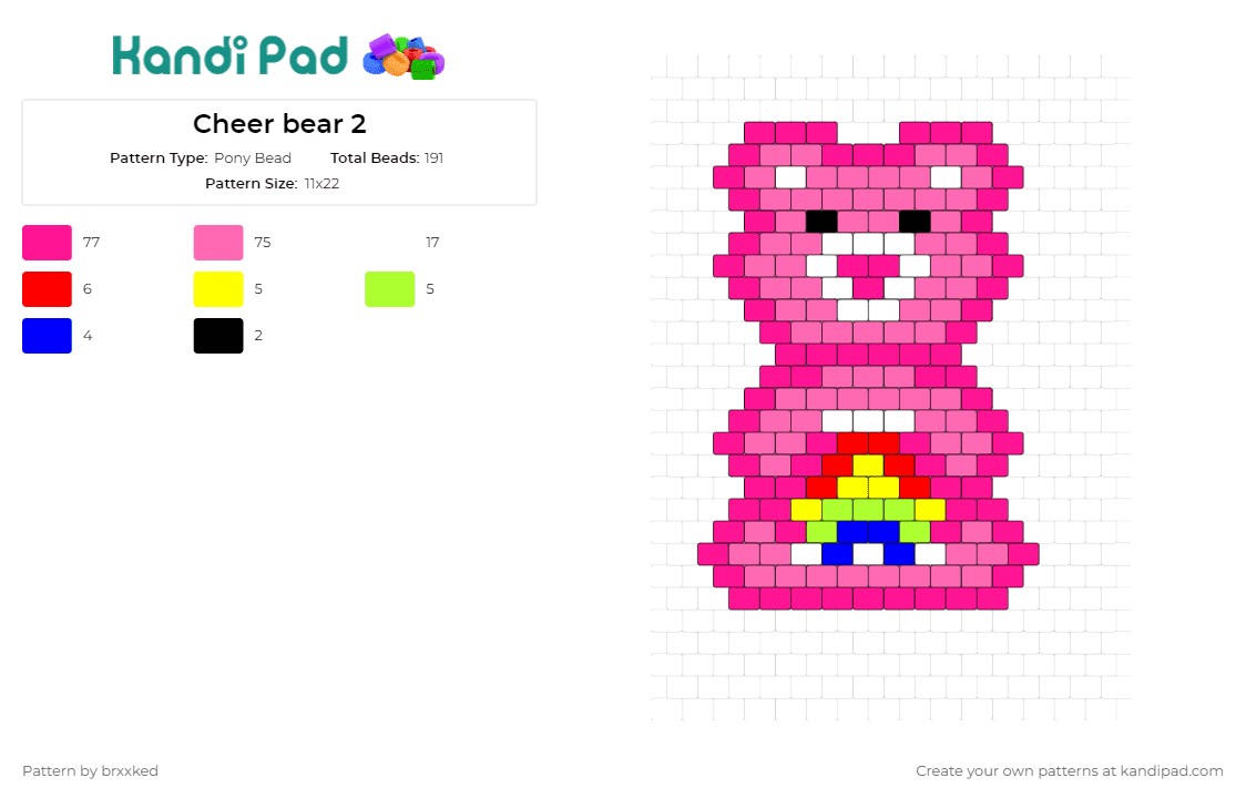 Cheer bear 2 - Pony Bead Pattern by brxxked on Kandi Pad - cheer bear,care bears,joy,optimism,rainbow,belly badge,delightful,spreading cheer,positivity,fan art,nostalgia,pink