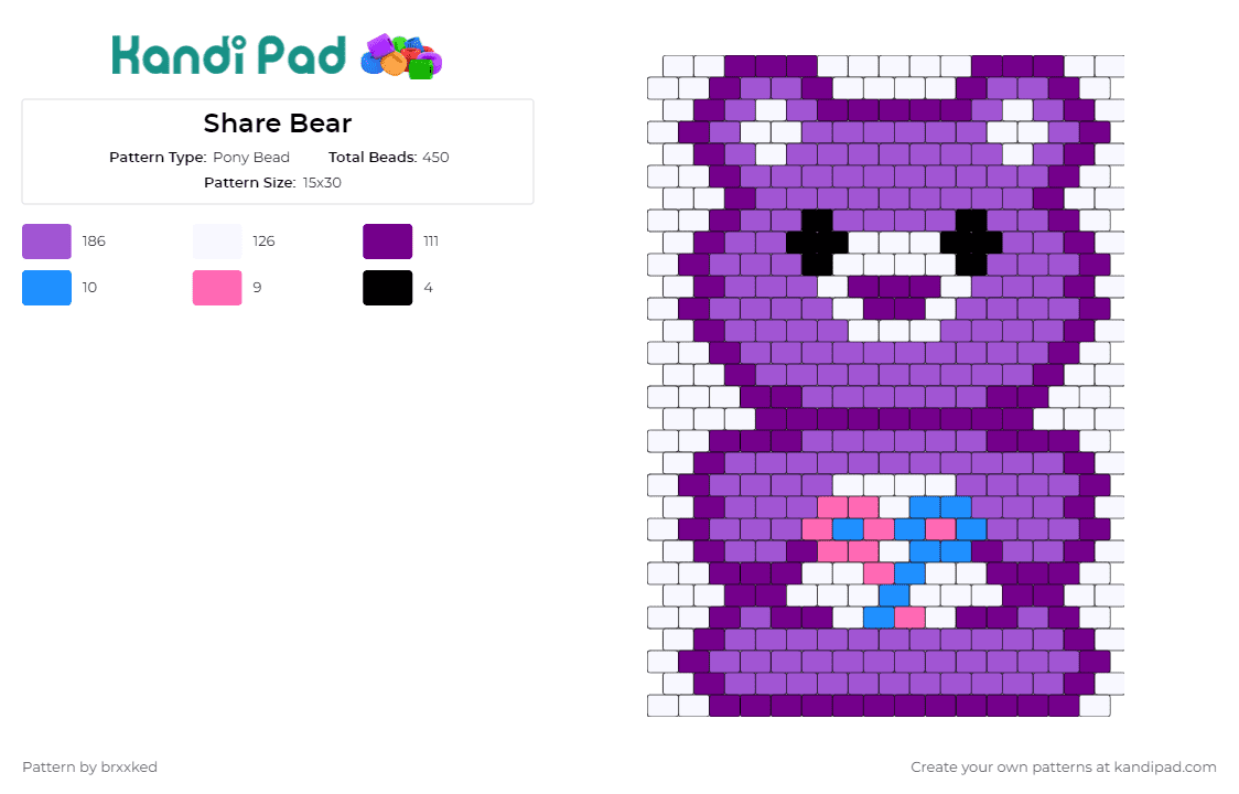 Share Bear - Pony Bead Pattern by brxxked on Kandi Pad - share bear,care bears,spirit,heartwarming,heartfelt,creations,purple