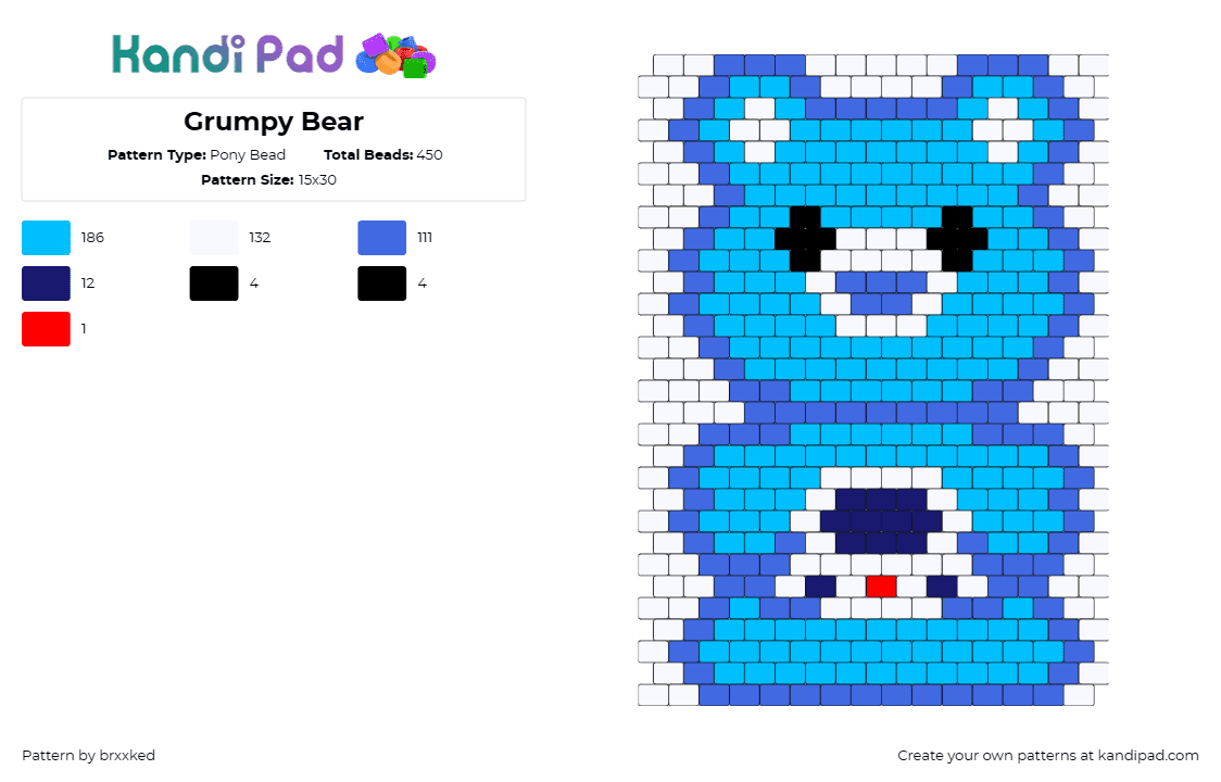 Grumpy Bear - Pony Bead Pattern by brxxked on Kandi Pad - grumpy bear,care bears,nostalgia,character,classic,nostalgic,blue