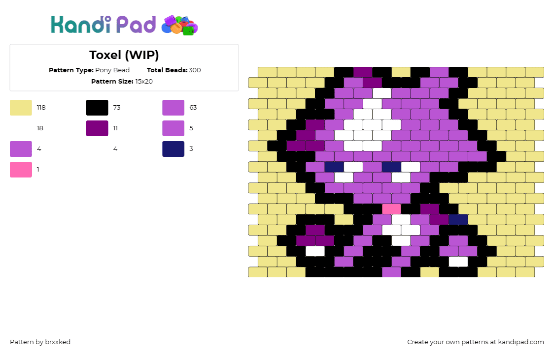 Toxel (WIP) - Pony Bead Pattern by brxxked on Kandi Pad - toxel,pokemon,playful,lively,character,purple