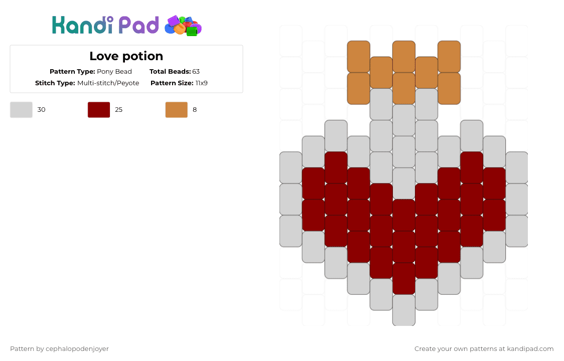Love potion - Pony Bead Pattern by cephalopodenjoyer on Kandi Pad - red,potion,heart