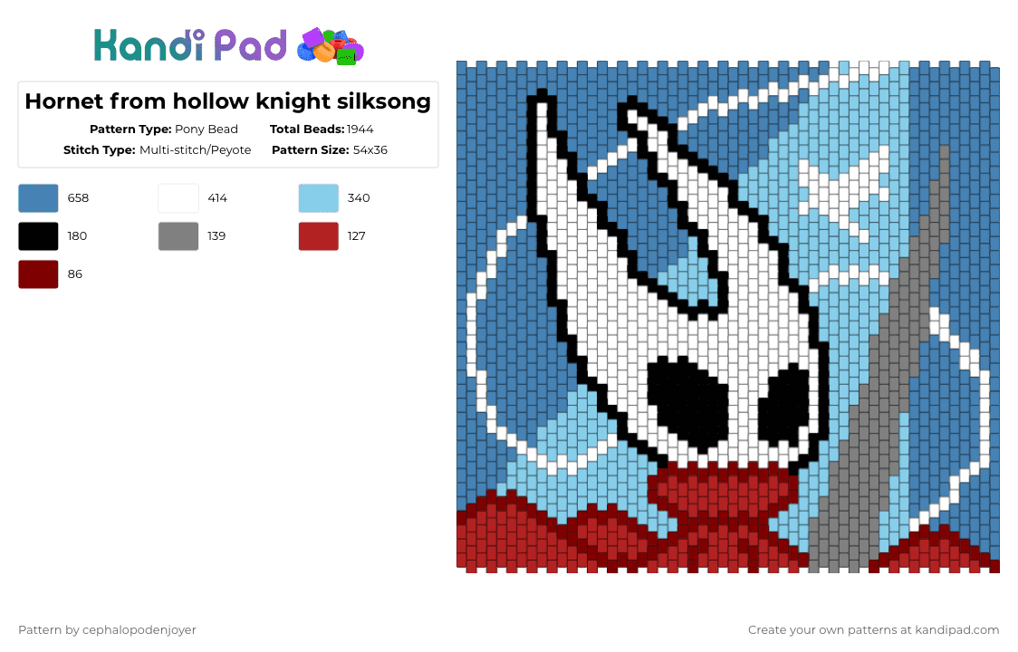 Hornet from hollow knight silksong - Pony Bead Pattern by cephalopodenjoyer on Kandi Pad - blue,light blue,hollow knight,silksong,hk,hornet