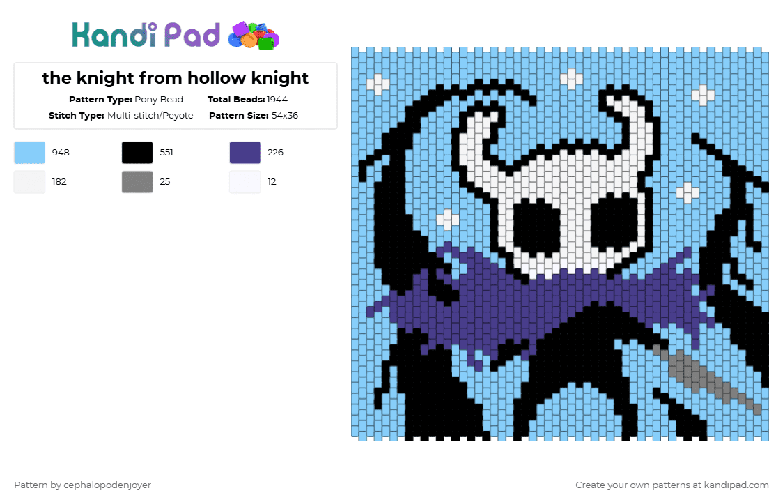 The knight from hollow knight Pony Bead Pattern - Kandi Pad | Kandi ...