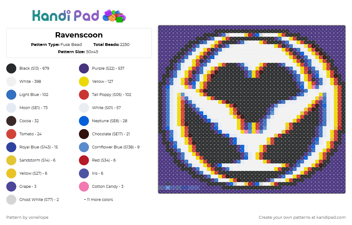 Ravenscoon - Fuse Bead Pattern by vonellope on Kandi Pad - blue, purple, yellow
