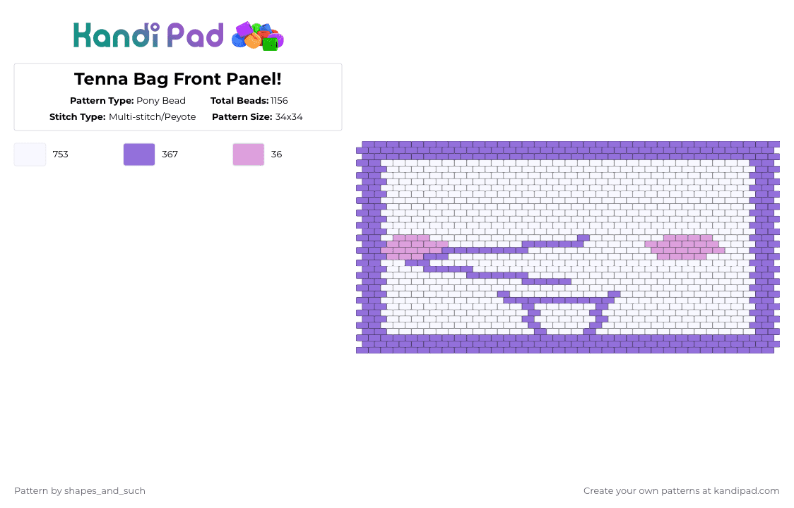 Tenna Bag Front Panel! - Pony Bead Pattern by shapes_and_such on Kandi Pad - white,purple