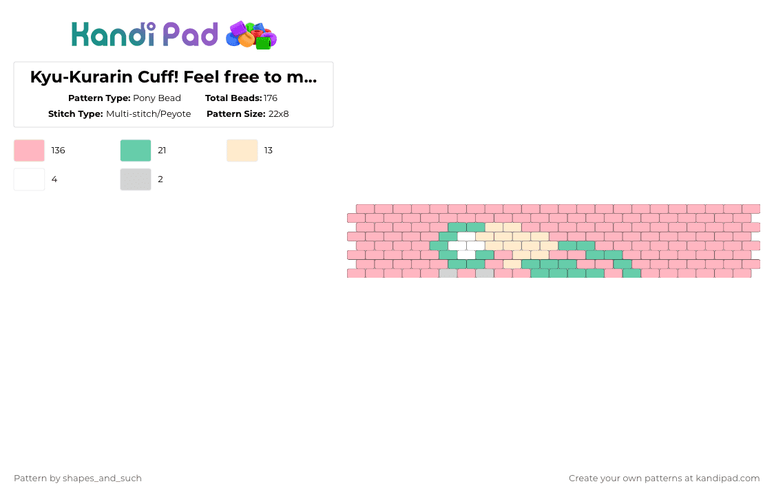 Kyu-Kurarin Cuff! Feel free to modify! - Pony Bead Pattern by shapes_and_such on Kandi Pad - pink