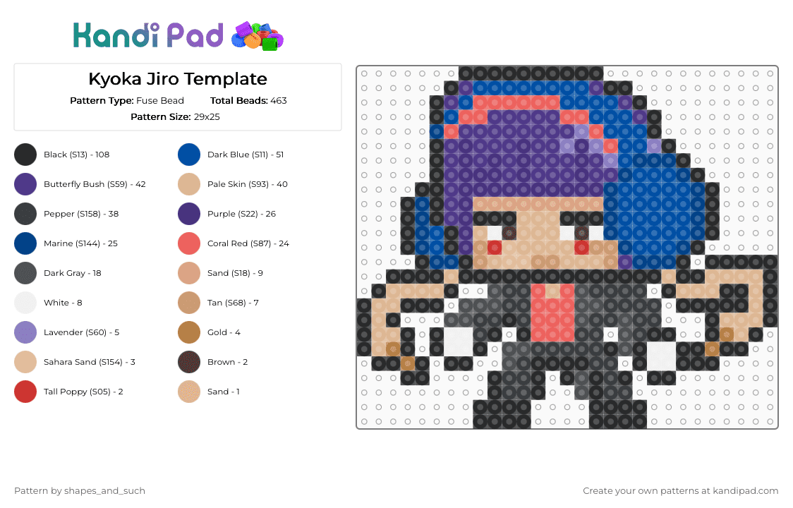 Kyoka Jiro Template - Fuse Bead Pattern by shapes_and_such on Kandi Pad - beige, black, blue, purple