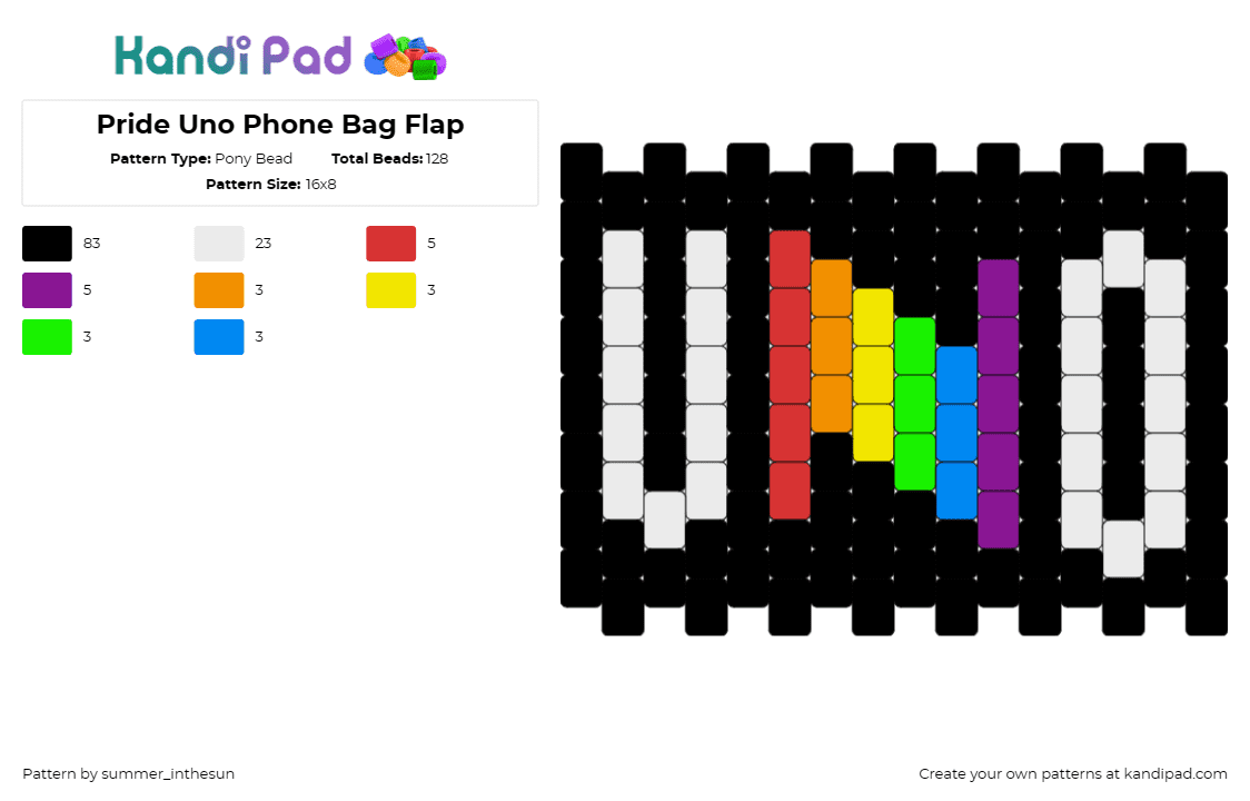 Pride Uno Phone Bag Flap - Pony Bead Pattern by summer_inthesun on Kandi Pad - uno,pride,rainbows,panel