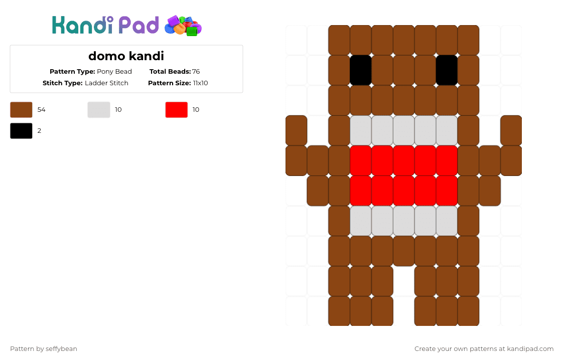 domo kandi - Pony Bead Pattern by seffybean on Kandi Pad - red