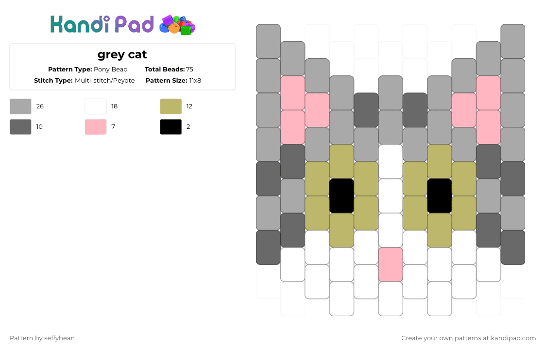 grey cat - Pony Bead Pattern by seffybean on Kandi Pad - beige