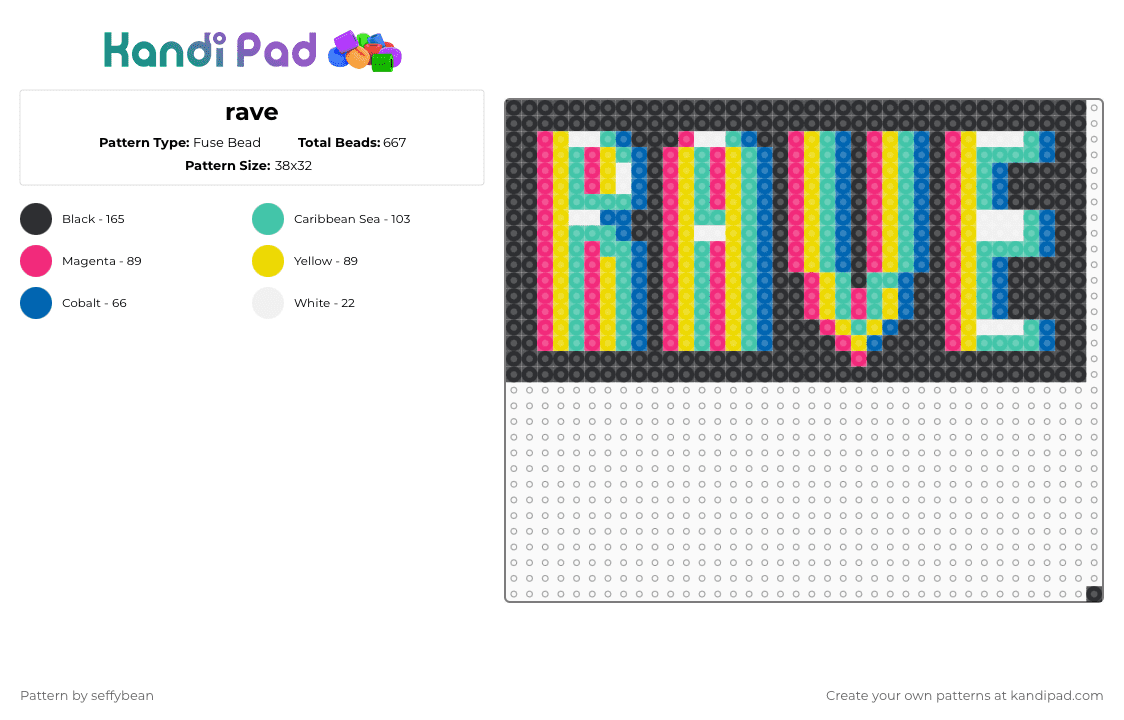 rave - Fuse Bead Pattern by seffybean on Kandi Pad - pink,yellow,teal