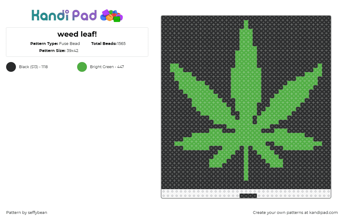 weed leaf! - Fuse Bead Pattern by seffybean on Kandi Pad - marijuana,pot,weed,leaf,420,green,black