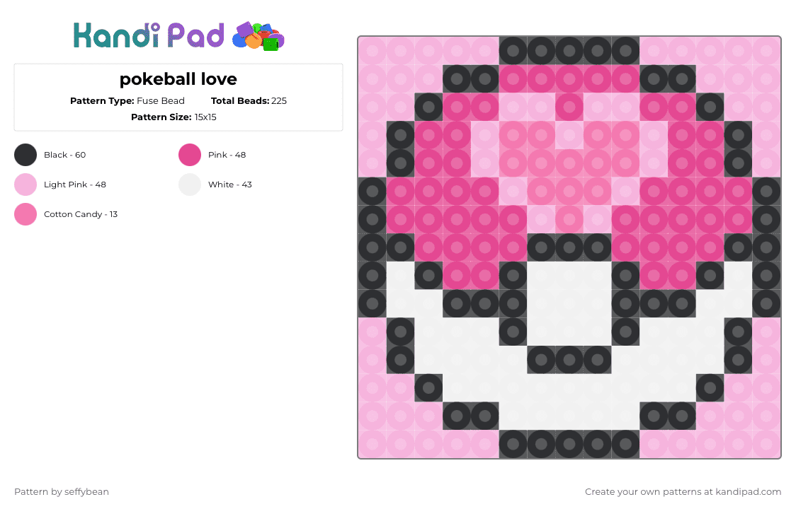 pokeball love - Fuse Bead Pattern by seffybean on Kandi Pad - pink,white