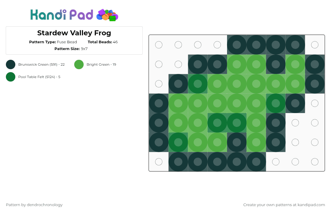 Stardew Valley Frog - Fuse Bead Pattern by dendrochronology on Kandi Pad - black,green,stardew,stardew valley,frog
