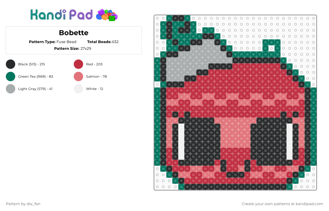 Bobette - Fuse Bead Pattern by dw_fan on Kandi Pad - red,dandys world,bobette