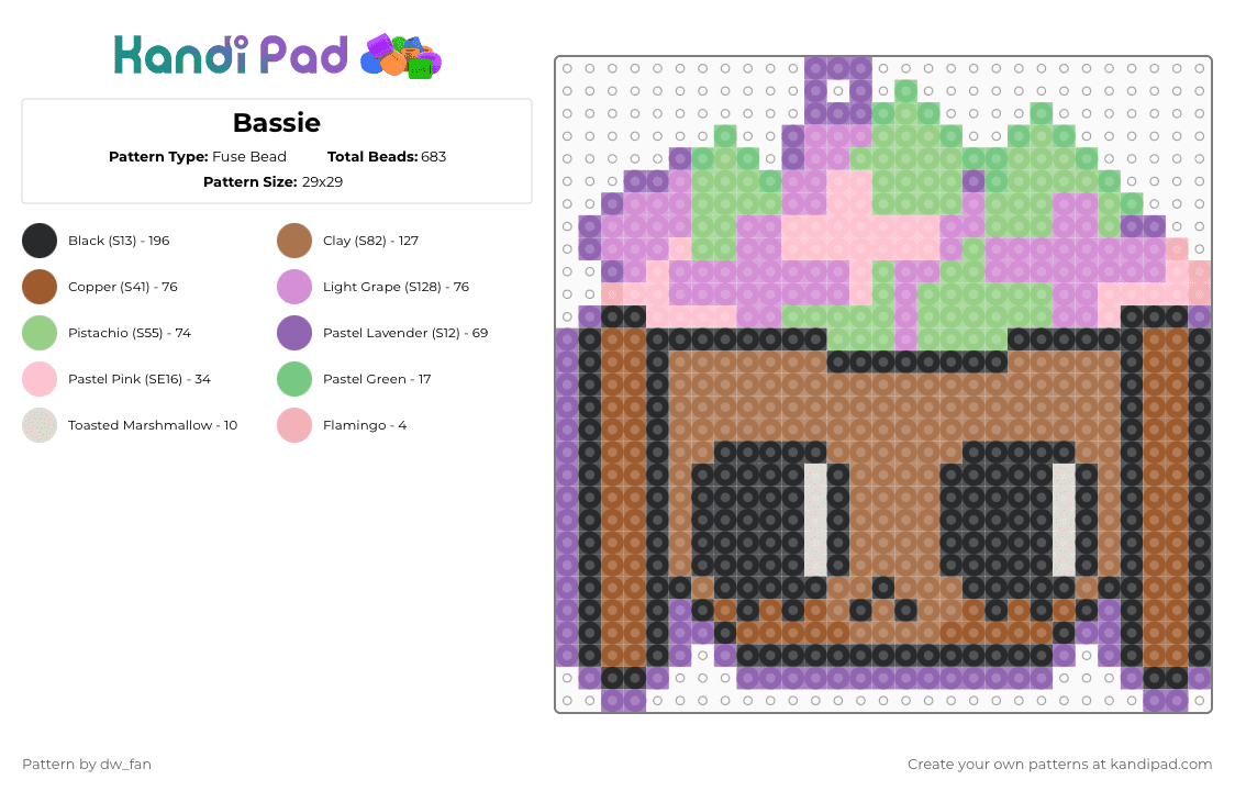 Bassie - Fuse Bead Pattern by dw_fan on Kandi Pad - tan,pink,dandys world,bassie