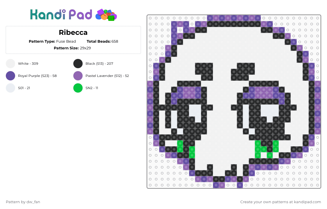 Ribecca - Fuse Bead Pattern by dw_fan on Kandi Pad - white,purple,pink,dandys world,ribecca