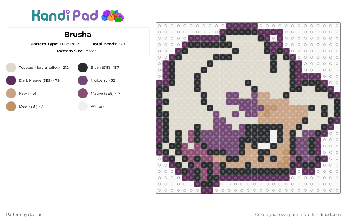 Brusha - Fuse Bead Pattern by dw_fan on Kandi Pad - pink,beige,dandys world,brusha
