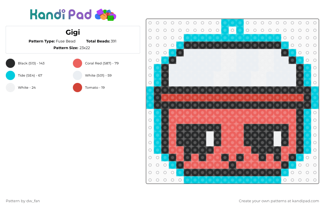 Gigi - Fuse Bead Pattern by dw_fan on Kandi Pad - red,light blue,dandys world,gigi