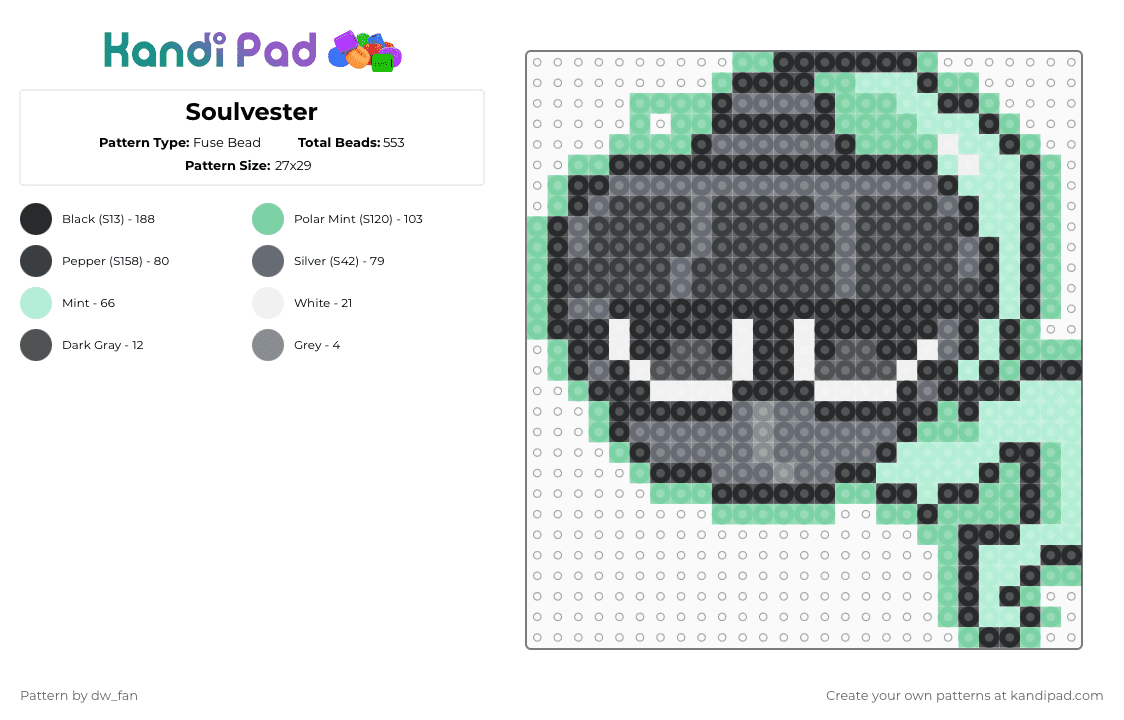 Soulvester - Fuse Bead Pattern by dw_fan on Kandi Pad - gray,teal,dandys world,soulvester