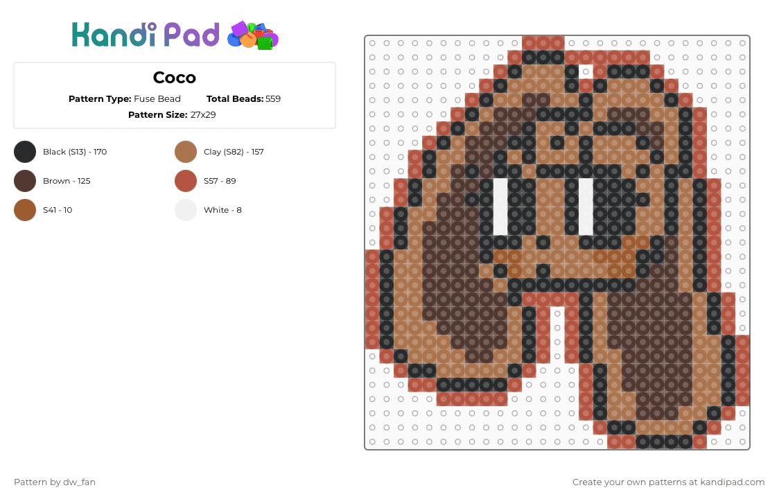 Coco - Fuse Bead Pattern by dw_fan on Kandi Pad - tan,brown,dandys world,coco