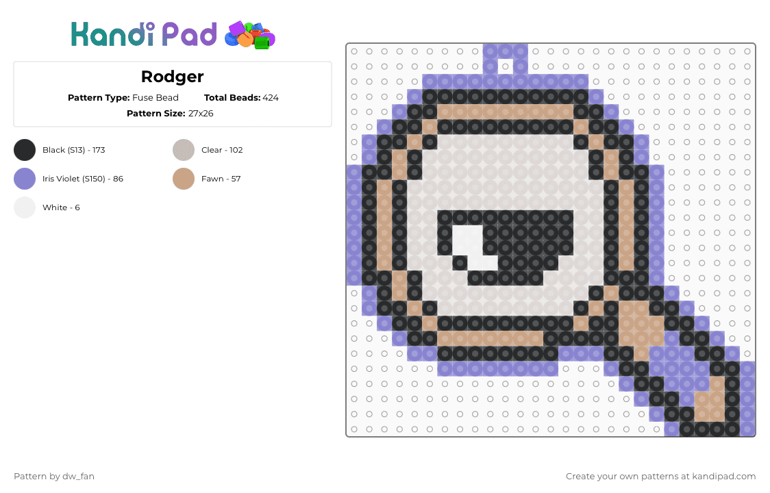 Rodger - Fuse Bead Pattern by dw_fan on Kandi Pad - beige,blue,dandys world,rodger