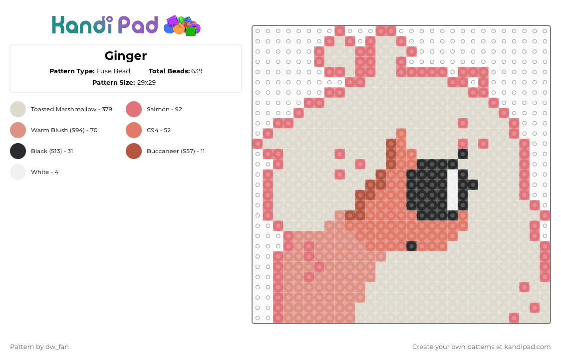 Ginger - Fuse Bead Pattern by dw_fan on Kandi Pad - beige,dandys world,ginger