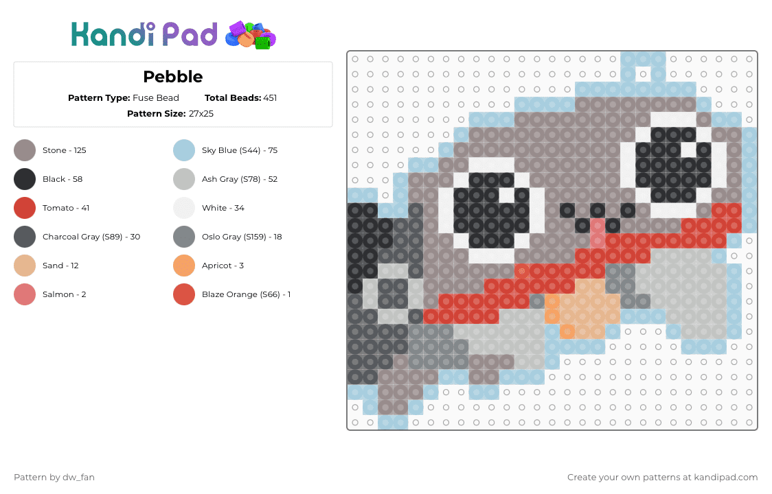 Pebble - Fuse Bead Pattern by dw_fan on Kandi Pad - gray,light blue,dandys world,pebble