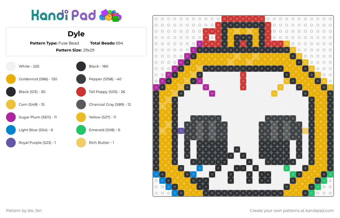Dyle - Fuse Bead Pattern by dw_fan on Kandi Pad - white,orange,yellow,red,dandys world,dyle