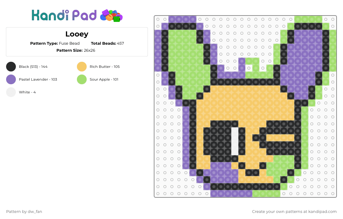 Looey - Fuse Bead Pattern by dw_fan on Kandi Pad - yellow,green,blue,dandys world,looey