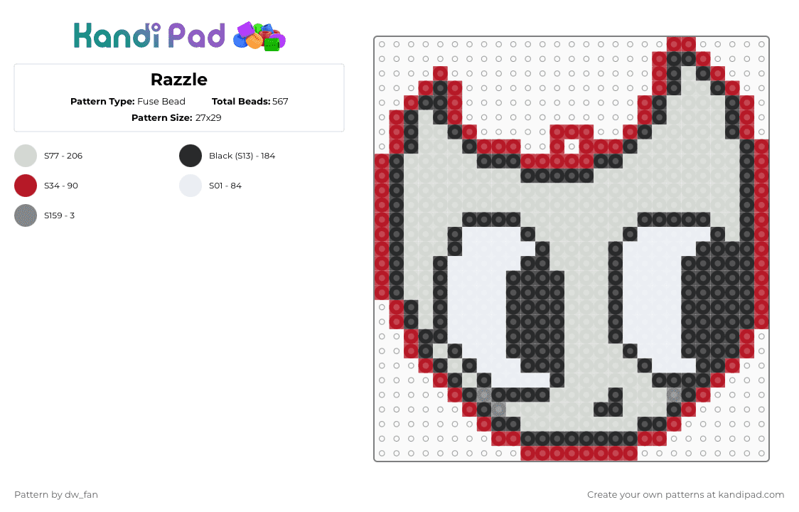 Razzle - Fuse Bead Pattern by dw_fan on Kandi Pad - white,red,dandys world,razzle