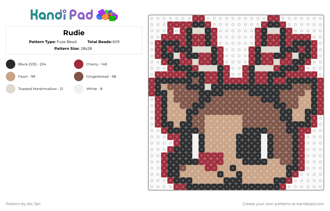 Rudie - Fuse Bead Pattern by dw_fan on Kandi Pad - red,beige,dandys world,rudie