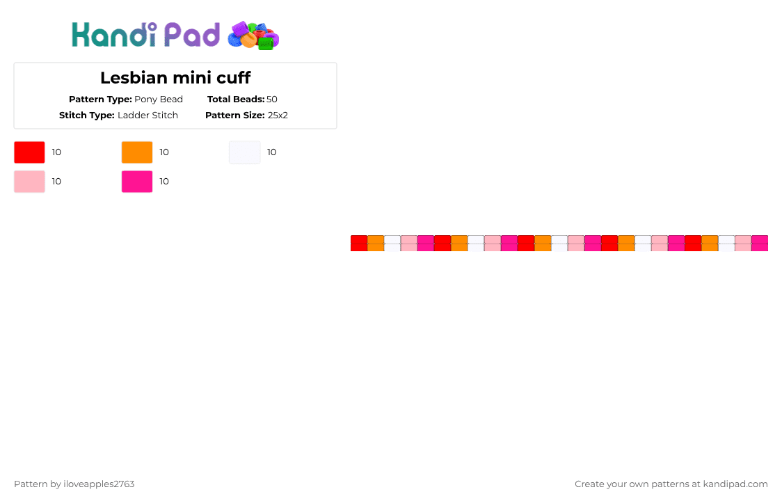 Lesbian mini cuff - Pony Bead Pattern by iloveapples2763 on Kandi Pad - pink