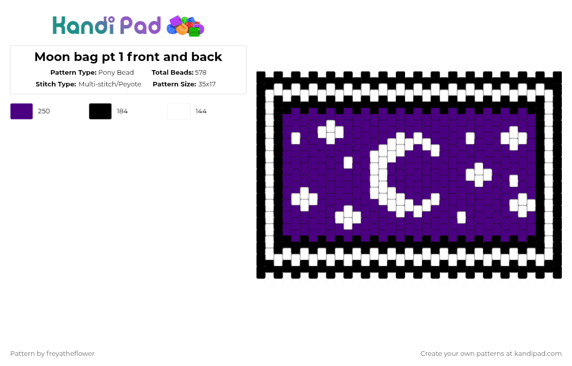 Moon bag pt 1 front and back - Pony Bead Pattern by freyatheflower on Kandi Pad - white,purple