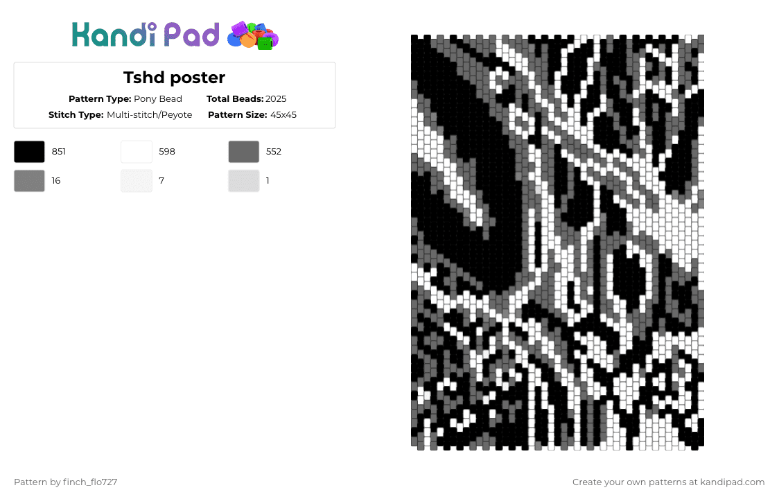 Tshd poster - Pony Bead Pattern by finch_flo727 on Kandi Pad - gray, white