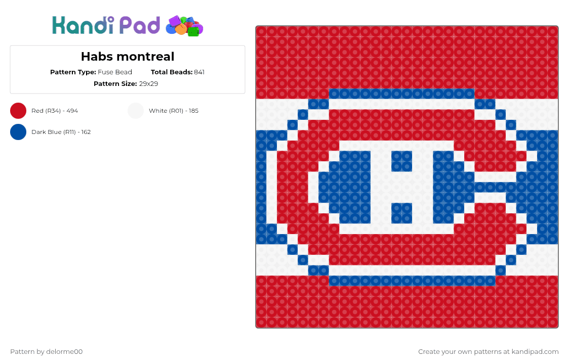 Habs montreal Fuse Bead Pattern - Kandi Pad | Kandi Patterns, Fuse Bead ...