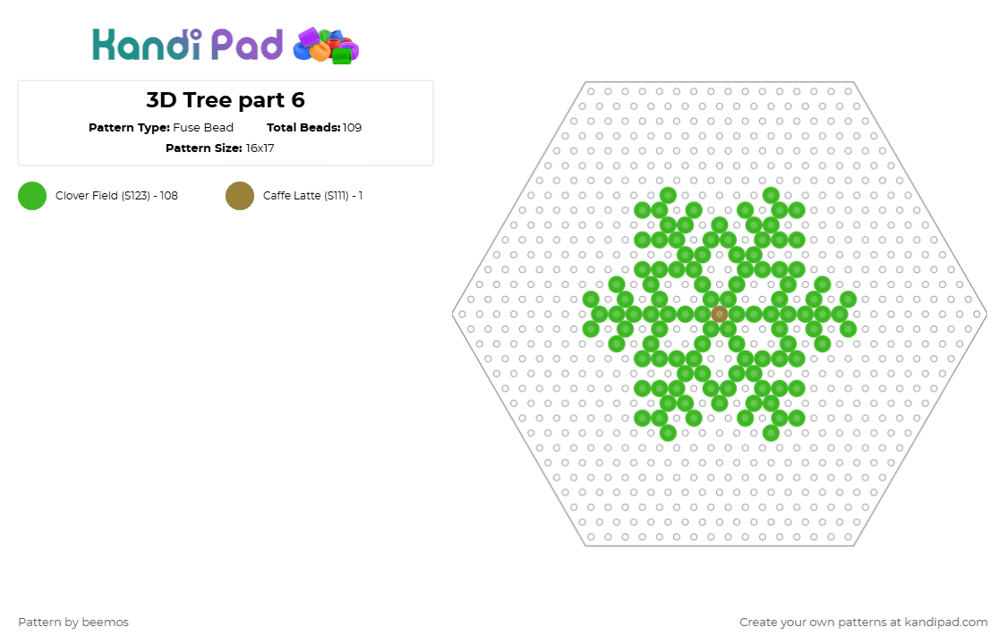 3D Tree part 6 - Fuse Bead Pattern by beemos on Kandi Pad - green