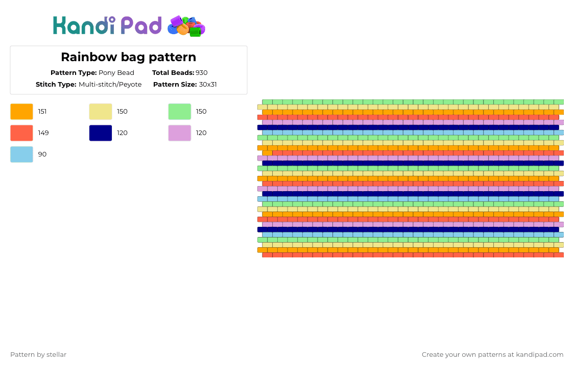 Rainbow bag pattern - Pony Bead Pattern by stellar on Kandi Pad - orange,teal,pink,colorful