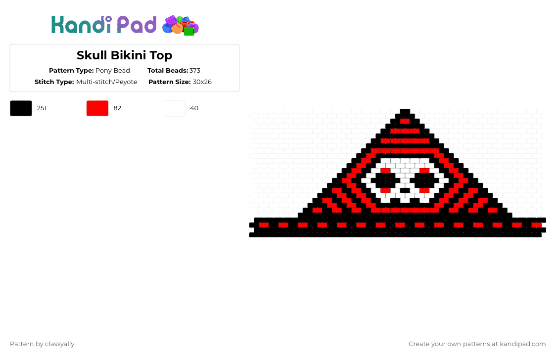 Skull Bikini Top - Pony Bead Pattern by classyally on Kandi Pad - black,red,white