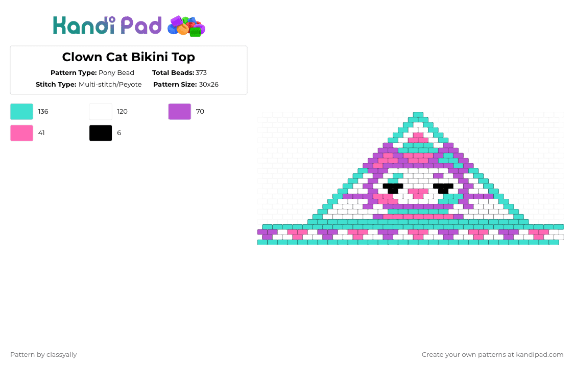 Clown Cat Bikini Top - Pony Bead Pattern by classyally on Kandi Pad - light blue,pink